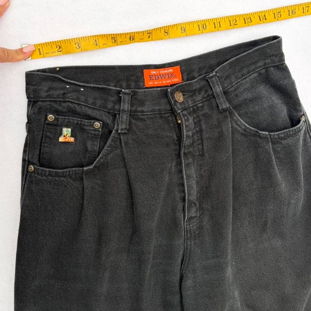 RARE Vintage Edwin High-Waist Pleated Front Tapered Black Denim Jeans Size 30 - Picture 6 of 8